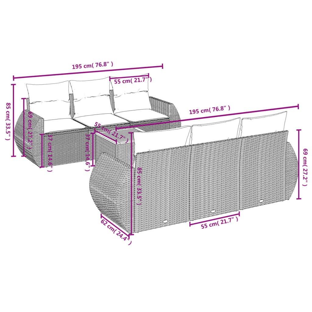 vidaXL 7-tlg. Garten-Sofagarnitur mit Kissen Beige Poly Rattan