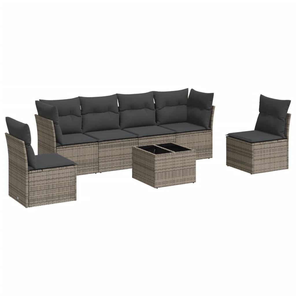 vidaXL 7-tlg. Garten-Sofagarnitur mit Kissen Grau Poly Rattan