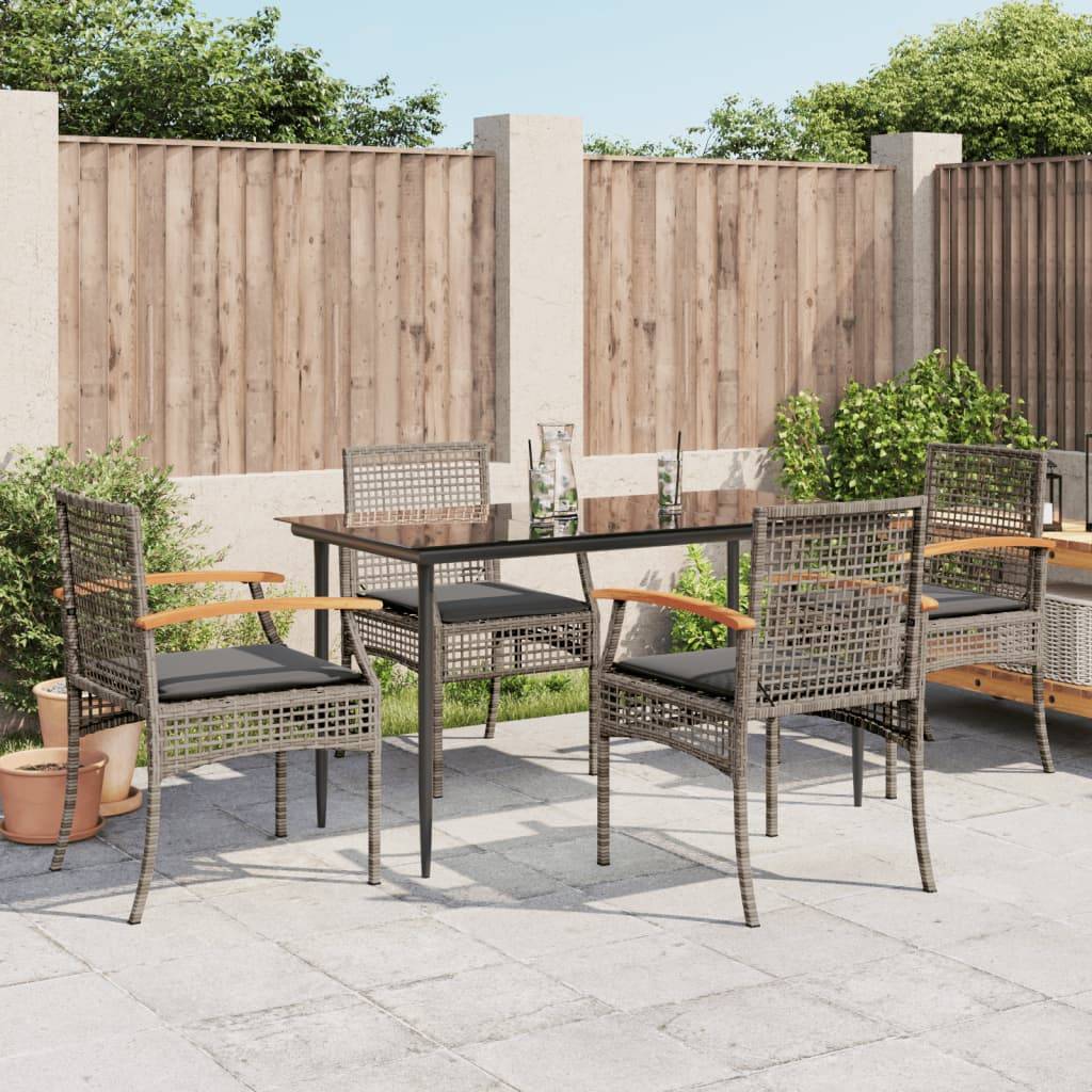 vidaXL 5-tlg. Garten-Essgruppe mit Kissen Grau Poly Rattan