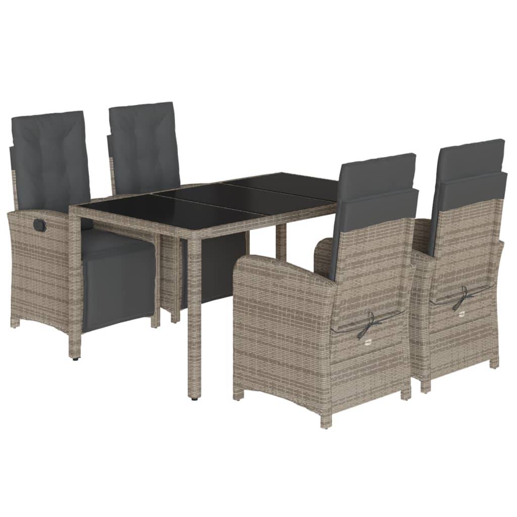 vidaXL 5-tlg. Garten-Essgruppe mit Kissen Grau Poly Rattan