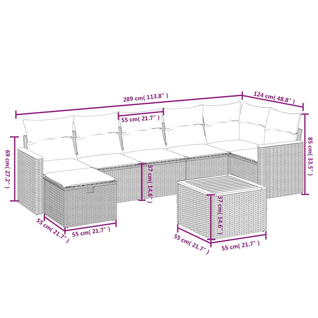 vidaXL 8-tlg. Garten-Sofagarnitur mit Kissen Schwarz Poly Rattan