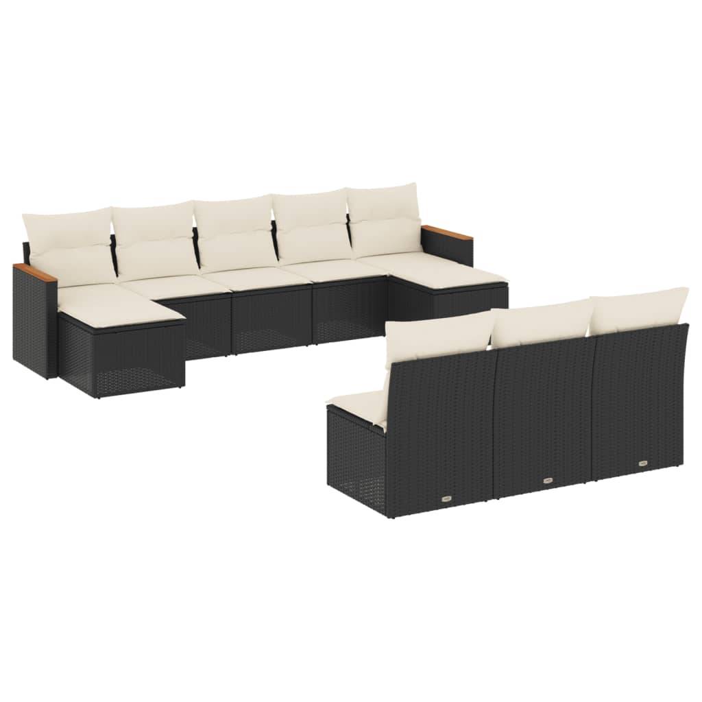 vidaXL 10-tlg. Garten-Sofagarnitur mit Kissen Schwarz Poly Rattan