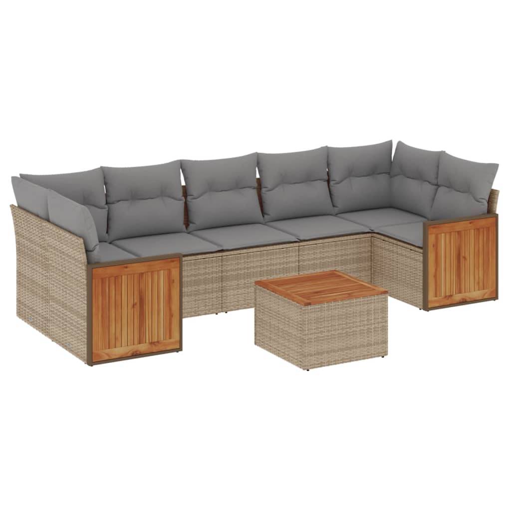 vidaXL 8-tlg. Garten-Sofagarnitur mit Kissen Beige Poly Rattan