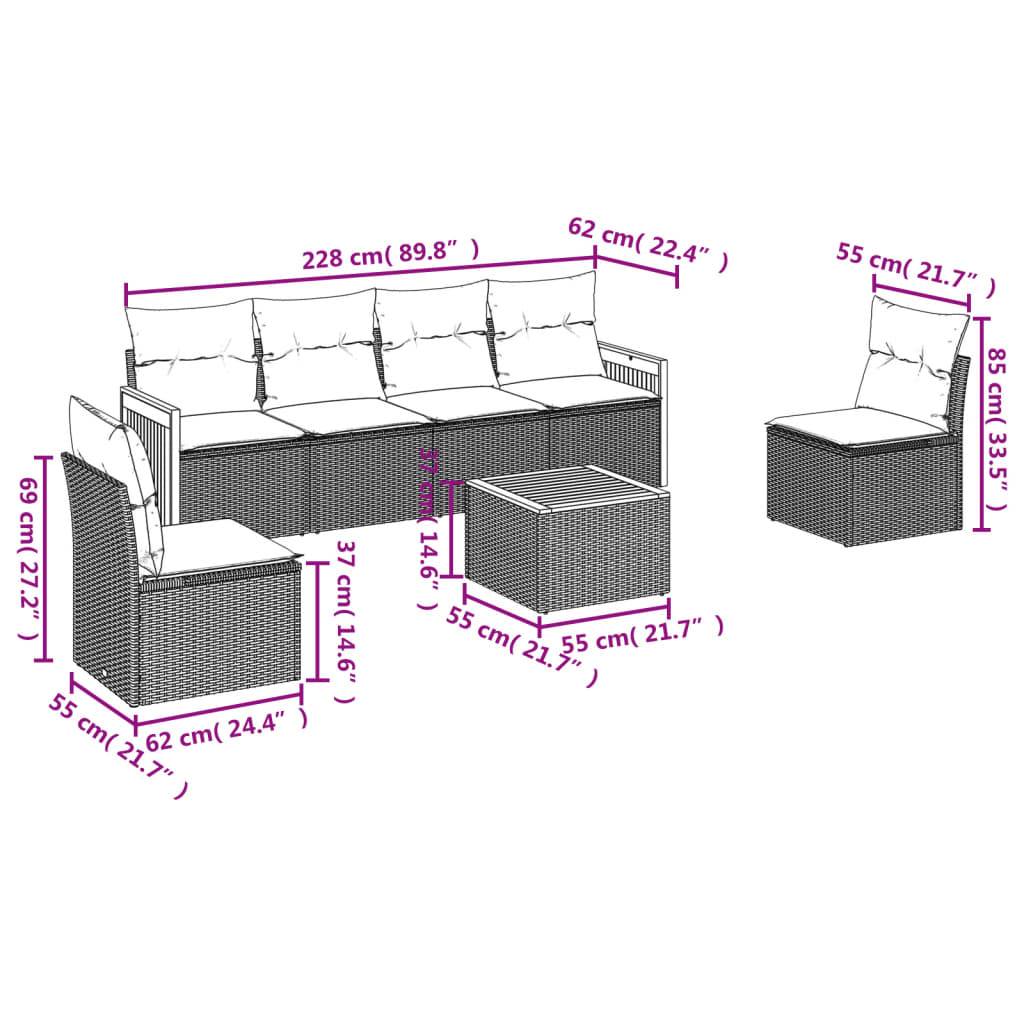 vidaXL 7-teiliges Gartensofa-Set mit Kissen, grau, Polyrattan