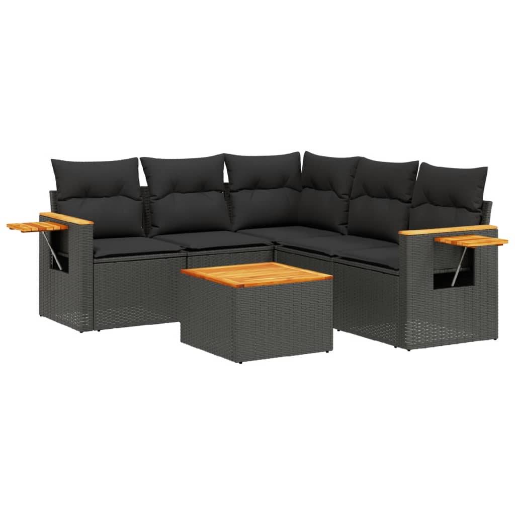 vidaXL 6-tlg. Garten-Sofagarnitur mit Kissen Schwarz Poly Rattan