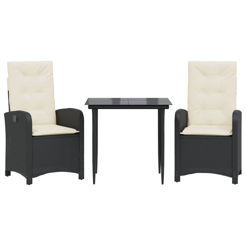 vidaXL 3-tlg. Garten-Essgruppe mit Kissen Schwarz Poly Rattan