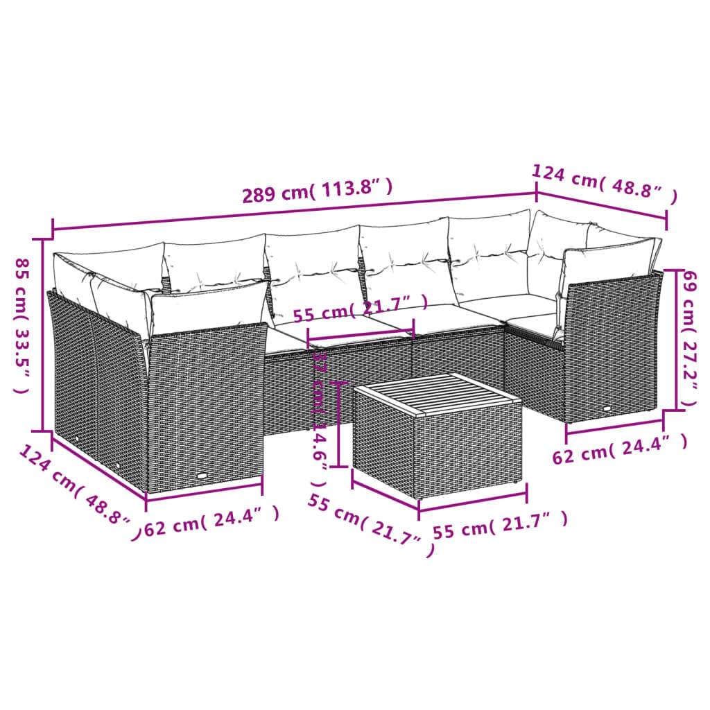 vidaXL 8-tlg. Garten-Sofagarnitur mit Kissen Beige Poly Rattan