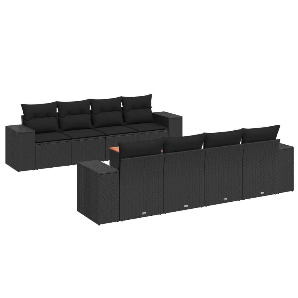 vidaXL 9-tlg. Garten-Sofagarnitur mit Kissen Schwarz Poly Rattan