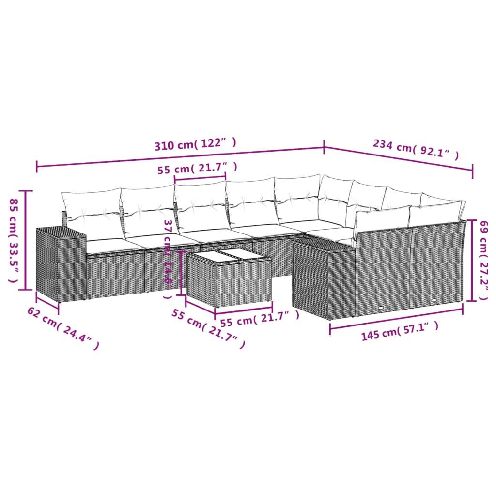 vidaXL 10-tlg. Garten-Sofagarnitur mit Kissen Grau Poly Rattan