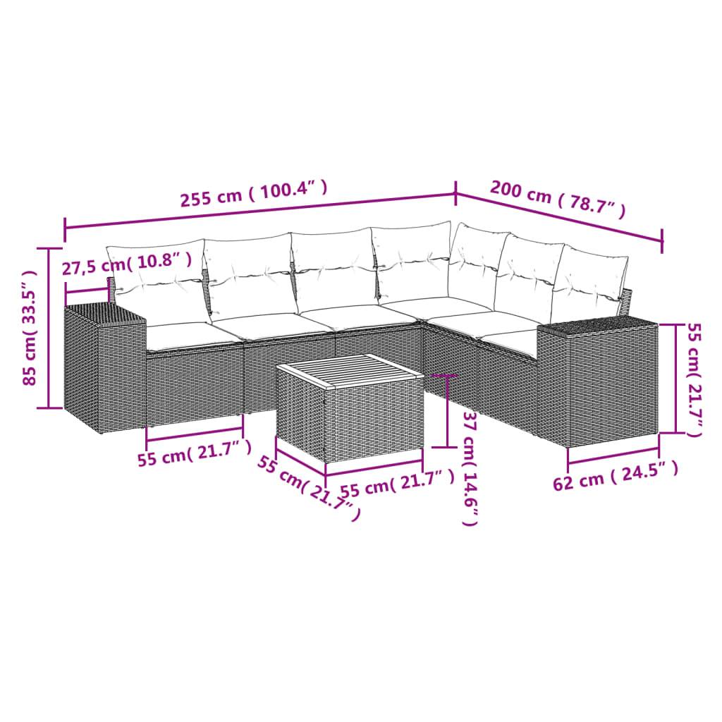 vidaXL 7-tlg. Garten-Sofagarnitur mit Kissen Grau Poly Rattan