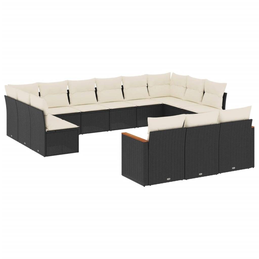 vidaXL 13-tlg. Garten-Sofagarnitur mit Kissen Schwarz Poly Rattan