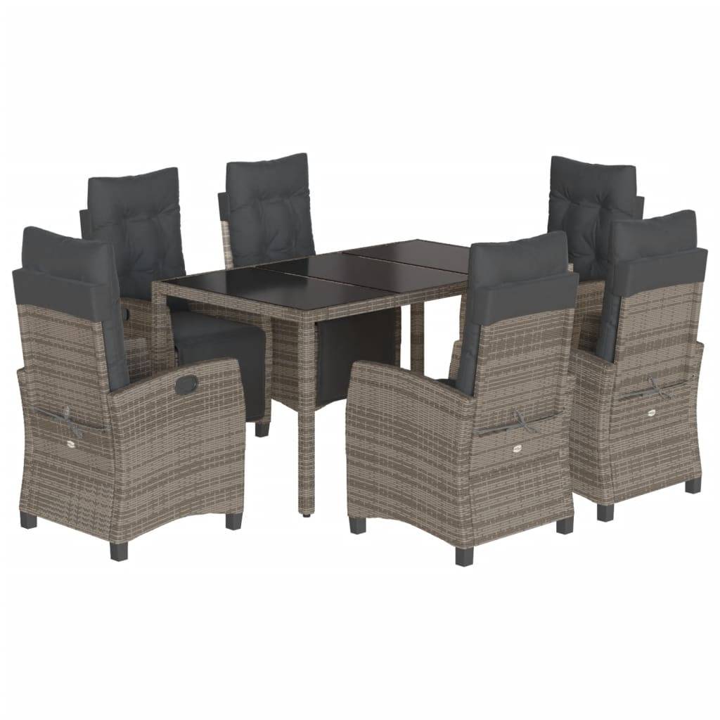 vidaXL 7-tlg. Garten-Essgruppe mit Kissen Grau Poly Rattan