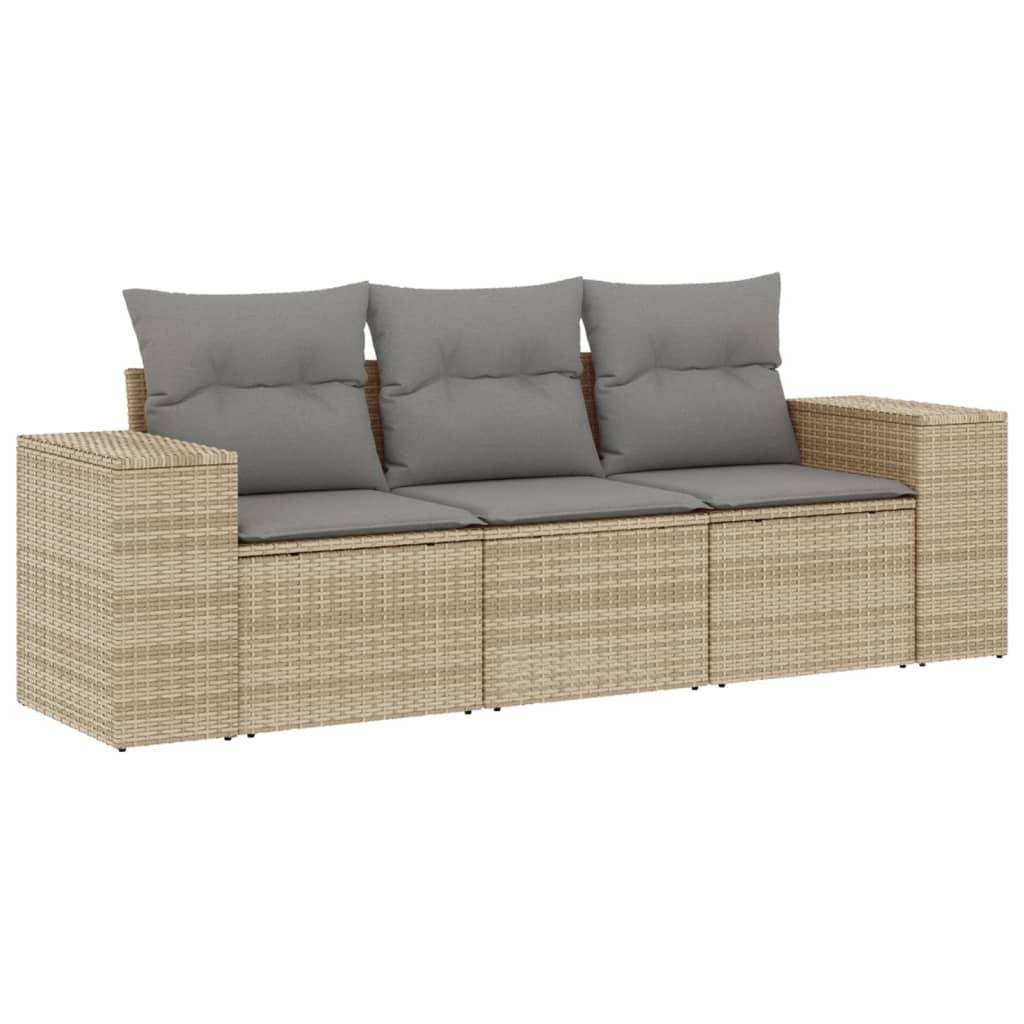 vidaXL 3-tlg. Garten-Sofagarnitur mit Kissen Beige Poly Rattan