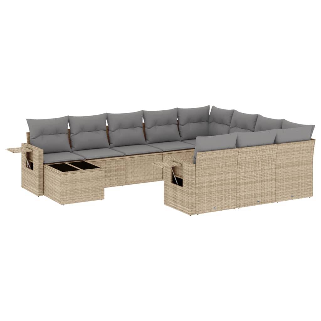 vidaXL 11-tlg. Garten-Sofagarnitur mit Kissen Beige Poly Rattan