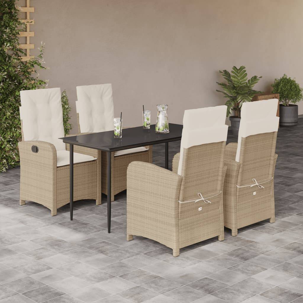 vidaXL 5-tlg. Garten-Essgruppe mit Kissen Beige Poly Rattan