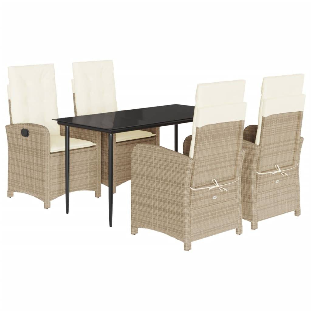 vidaXL 5-tlg. Garten-Essgruppe mit Kissen Beige Poly Rattan