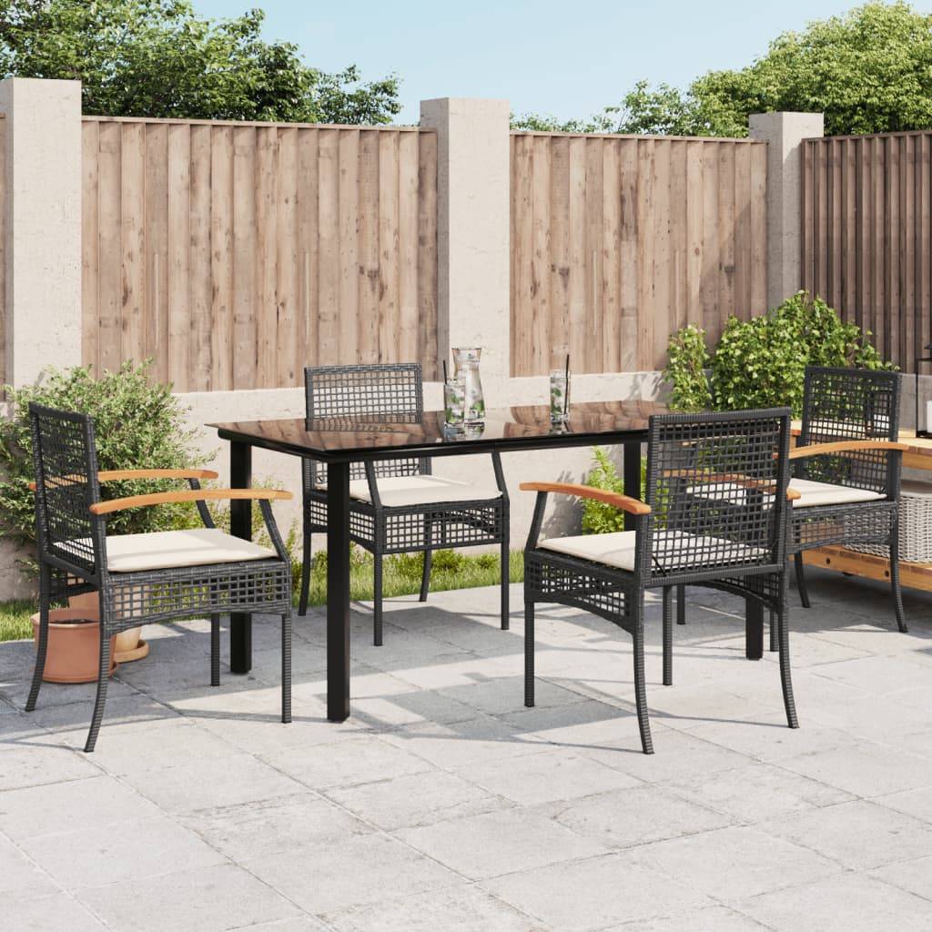 vidaXL 5-tlg. Garten-Essgruppe mit Kissen Schwarz Poly Rattan