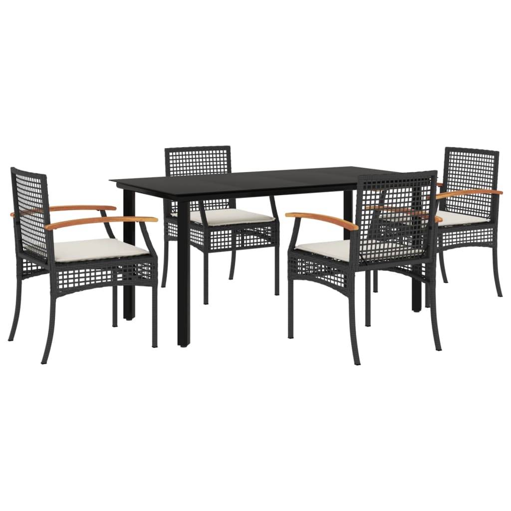vidaXL 5-tlg. Garten-Essgruppe mit Kissen Schwarz Poly Rattan