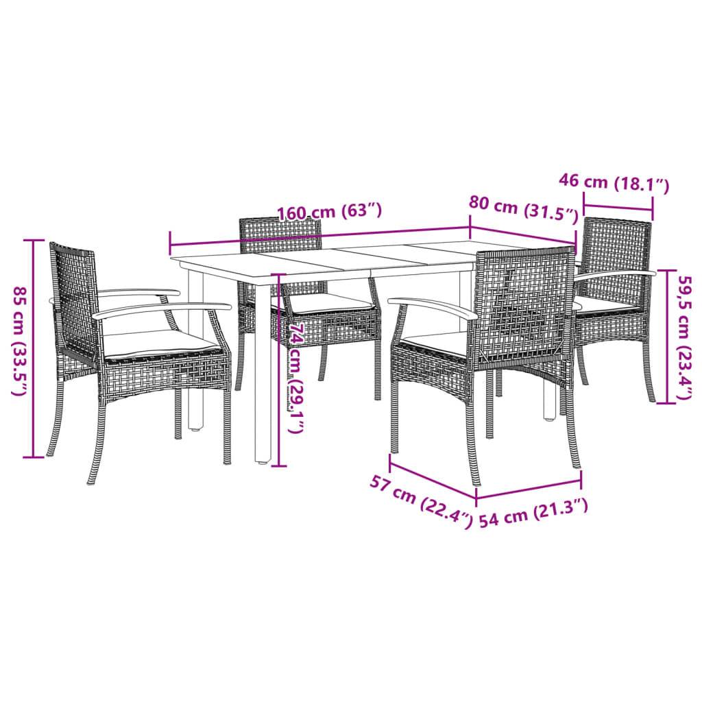 vidaXL 5-tlg. Garten-Essgruppe mit Kissen Schwarz Poly Rattan