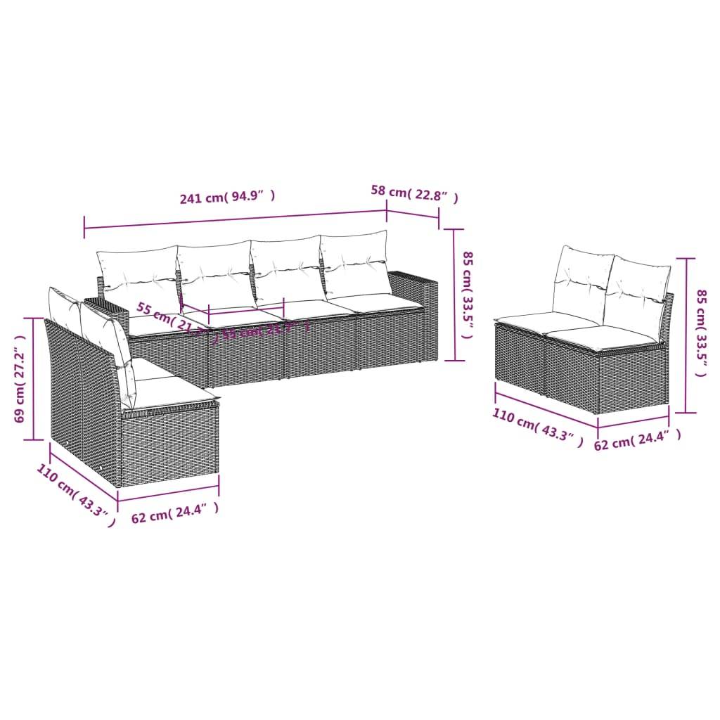 vidaXL 8-tlg. Garten-Sofagarnitur mit Kissen Schwarz Poly Rattan