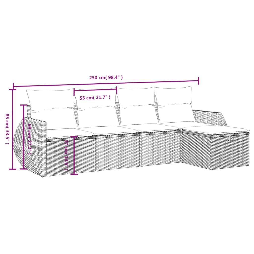 vidaXL 5-tlg. Garten-Sofagarnitur mit Kissen Grau Poly Rattan