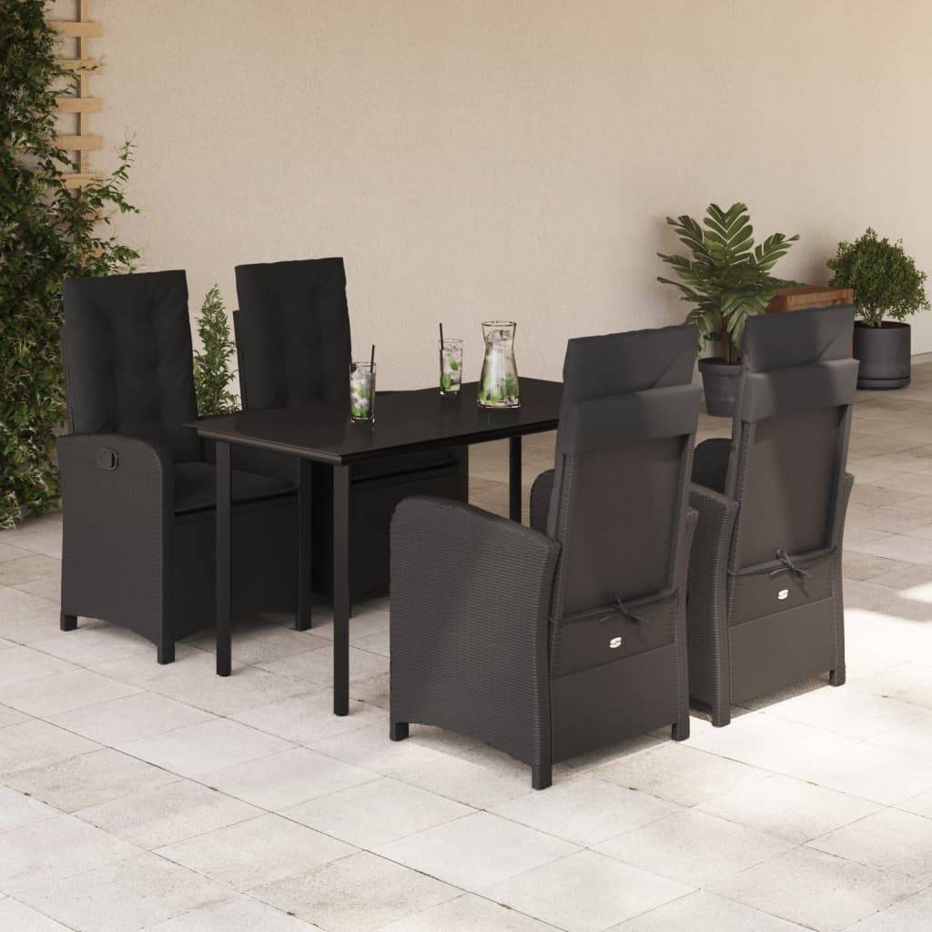 vidaXL 5-tlg. Garten-Essgruppe mit Kissen Schwarz Poly Rattan