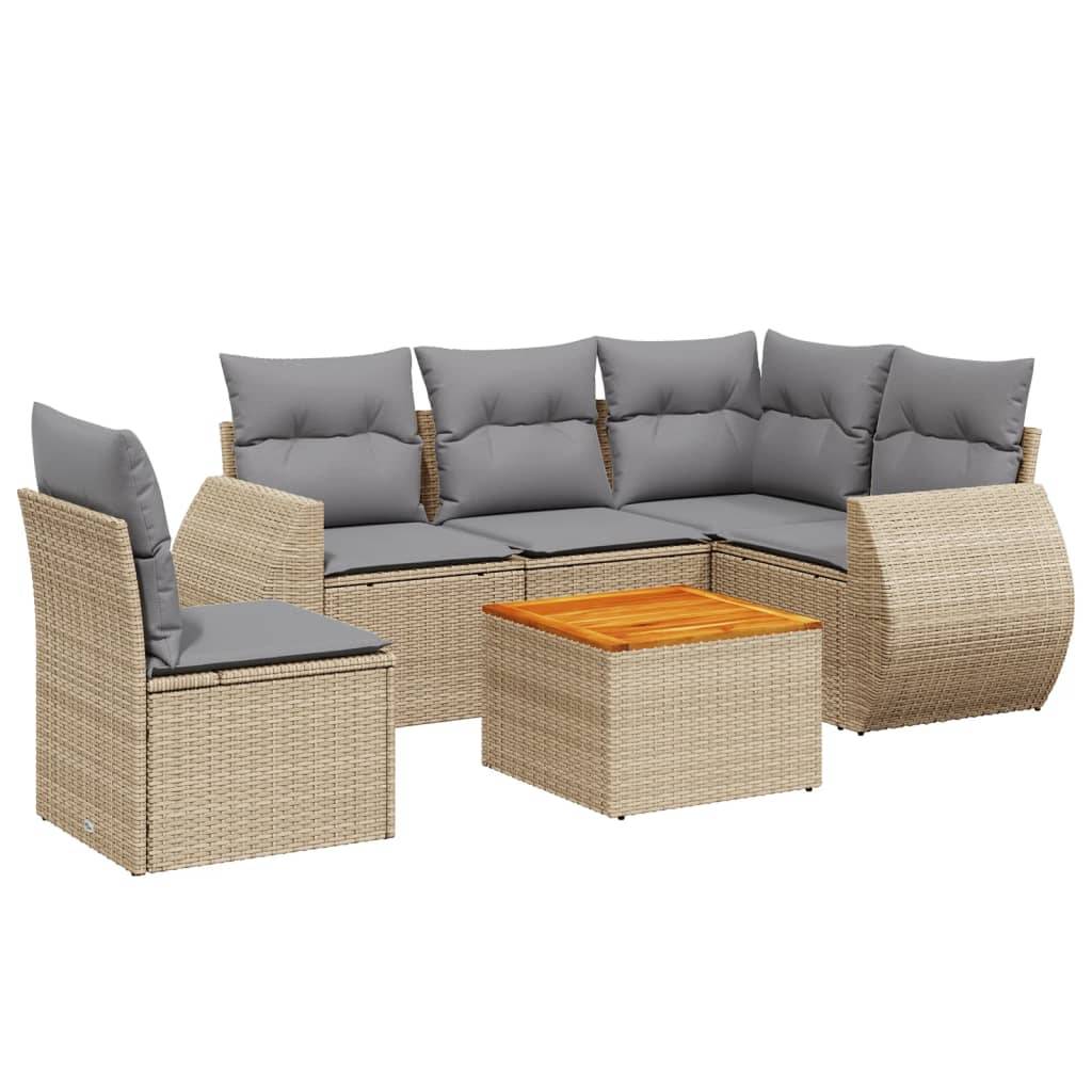 vidaXL 6-tlg. Garten-Sofagarnitur mit Kissen Beige Poly Rattan