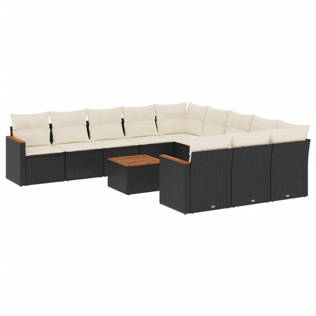 vidaXL 12-tlg. Garten-Sofagarnitur mit Kissen Schwarz Poly Rattan