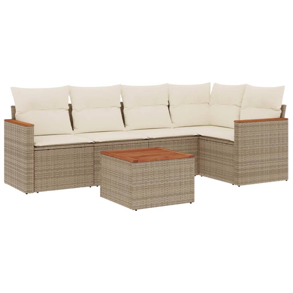 vidaXL 6-tlg. Garten-Sofagarnitur mit Kissen Beige Poly Rattan