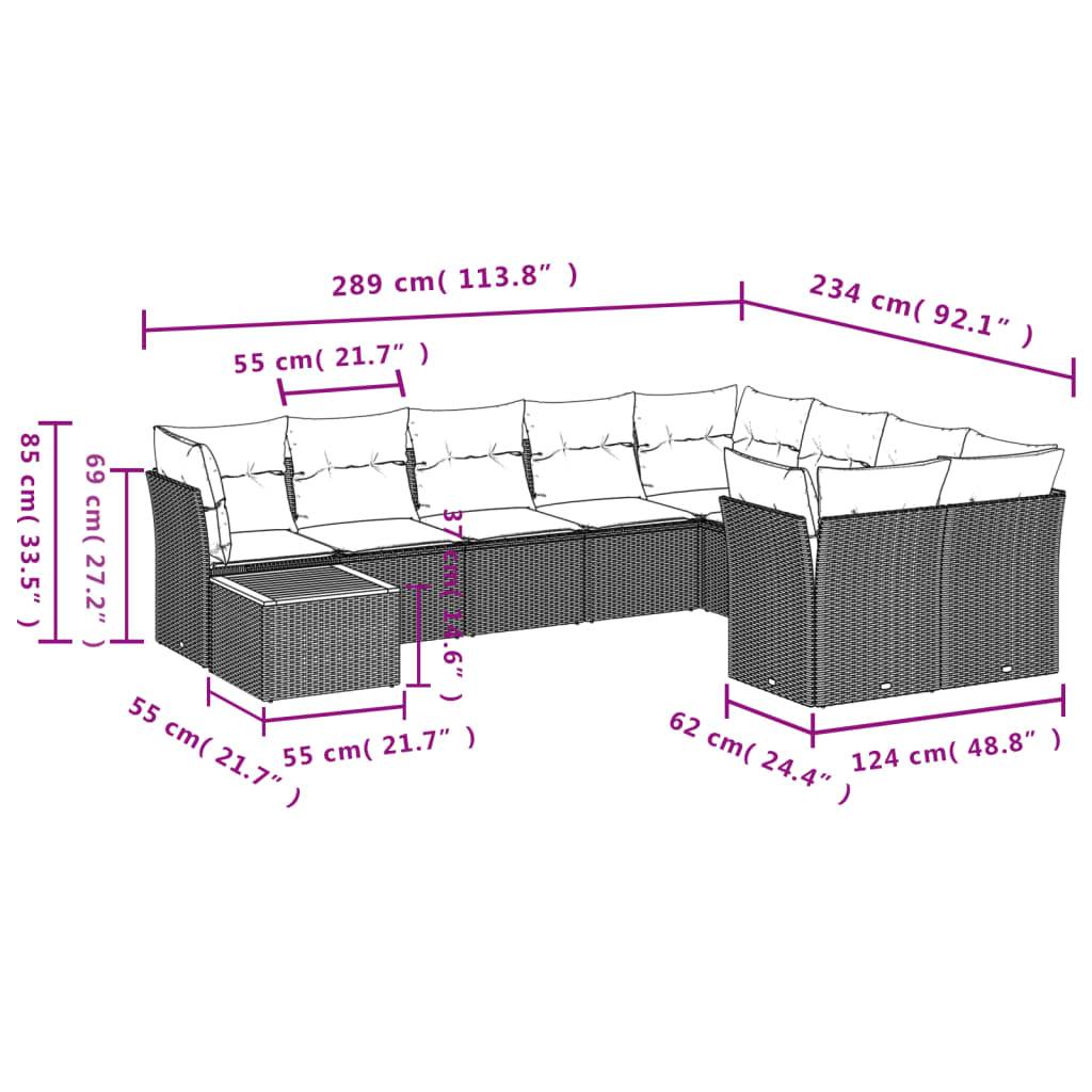 vidaXL 10-tlg. Garten-Sofagarnitur mit Kissen Schwarz Poly Rattan
