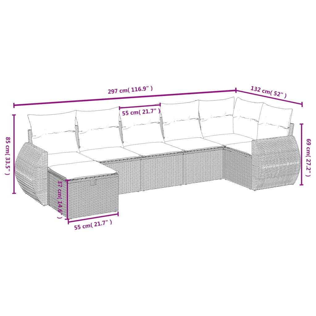 vidaXL 7-tlg. Garten-Sofagarnitur mit Kissen Hellgrau Poly Rattan