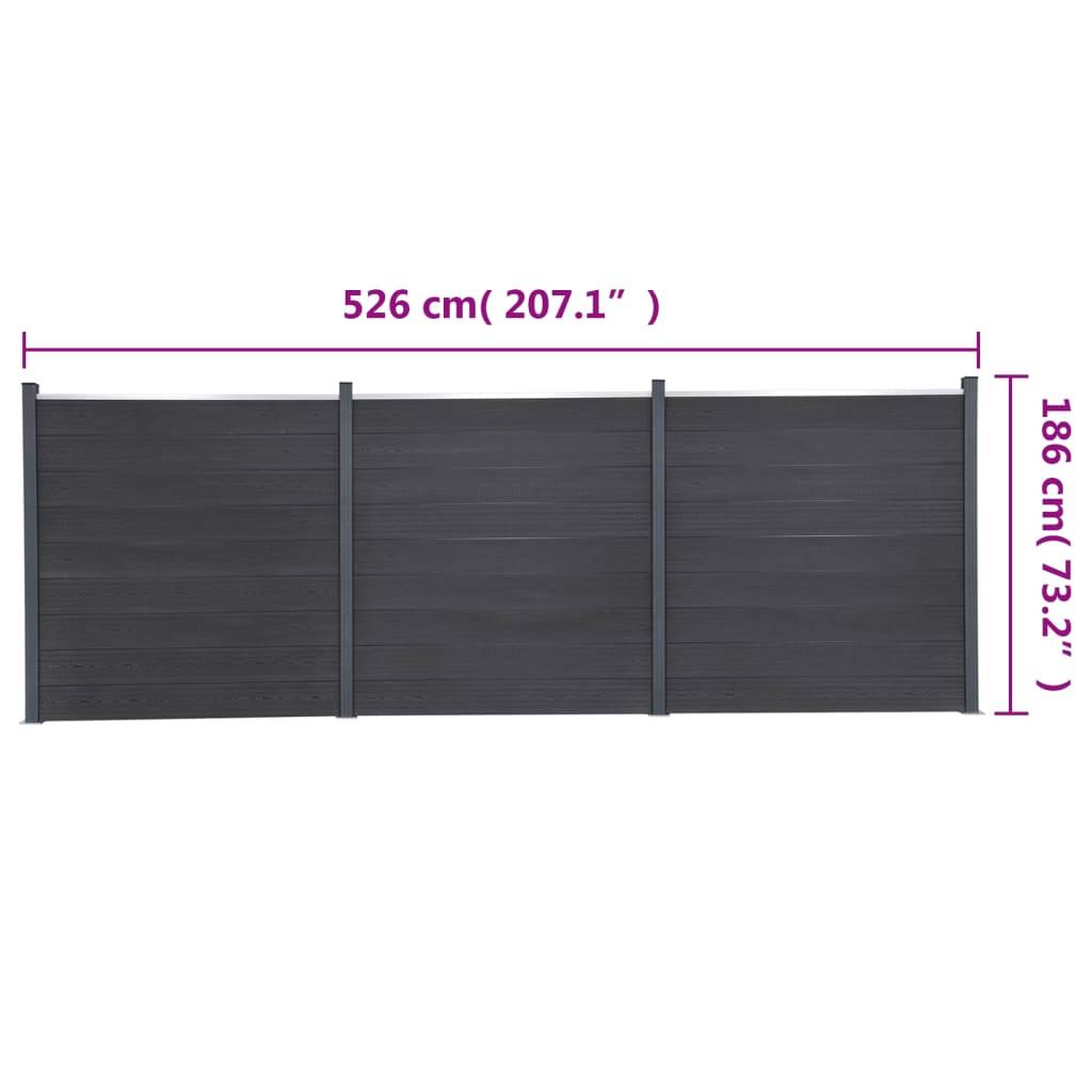 vidaXL Zaunelement-Set Grau 526x186 cm WPC