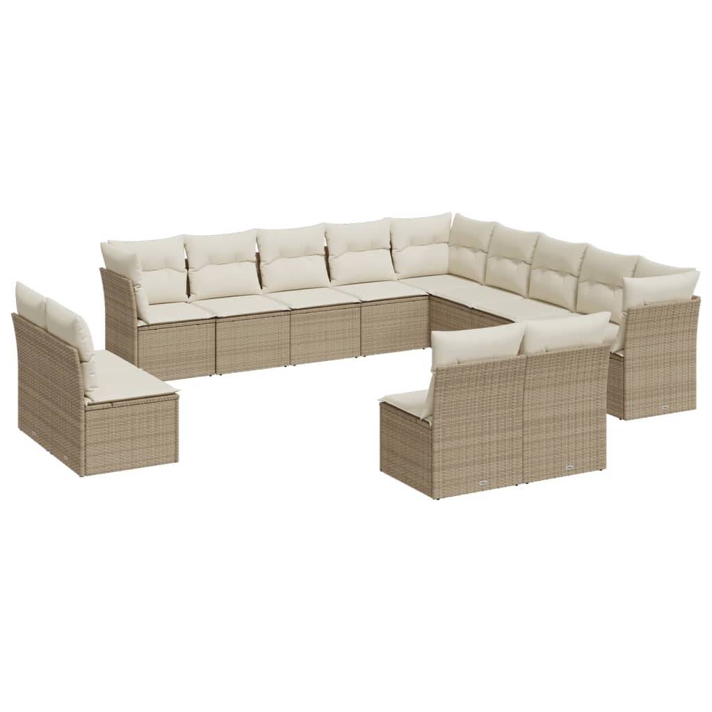 vidaXL 12-tlg. Garten-Sofagarnitur mit Kissen Beige Poly Rattan