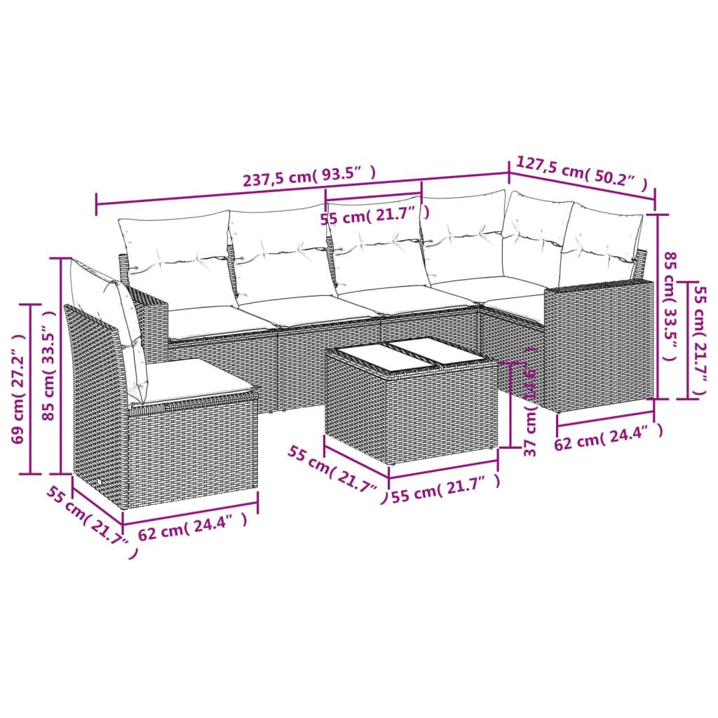 vidaXL 7-tlg. Garten-Sofagarnitur mit Kissen Schwarz Poly Rattan