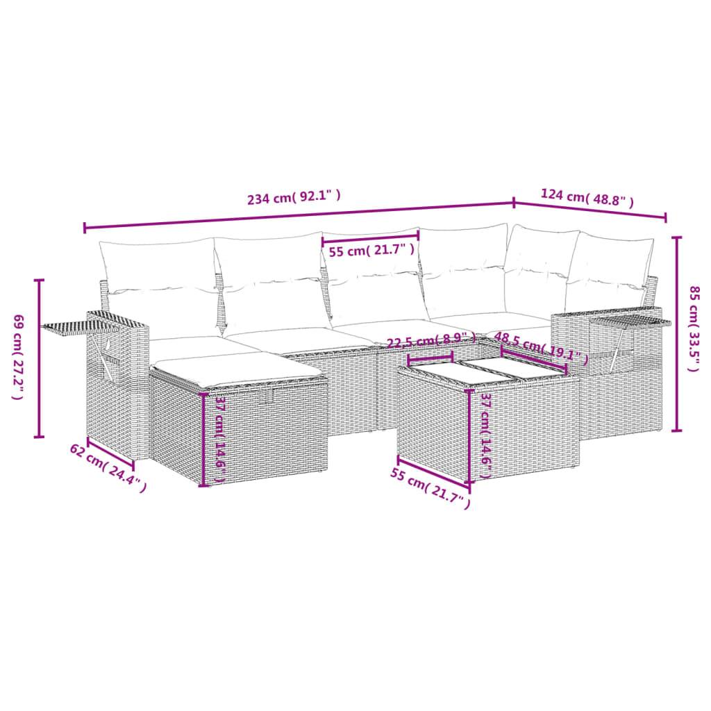 vidaXL 7-tlg. Garten-Sofagarnitur mit Kissen Schwarz Poly Rattan