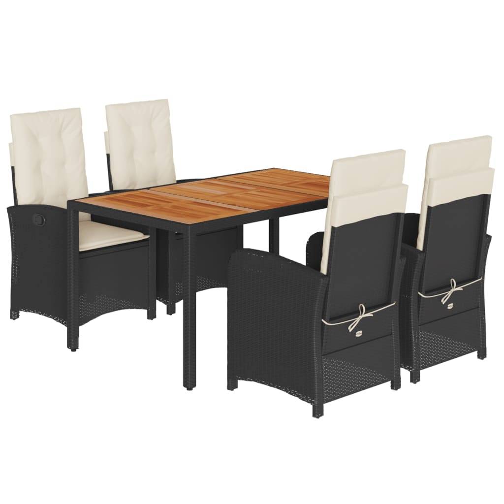 vidaXL 5-tlg. Garten-Essgruppe mit Kissen Schwarz Poly Rattan