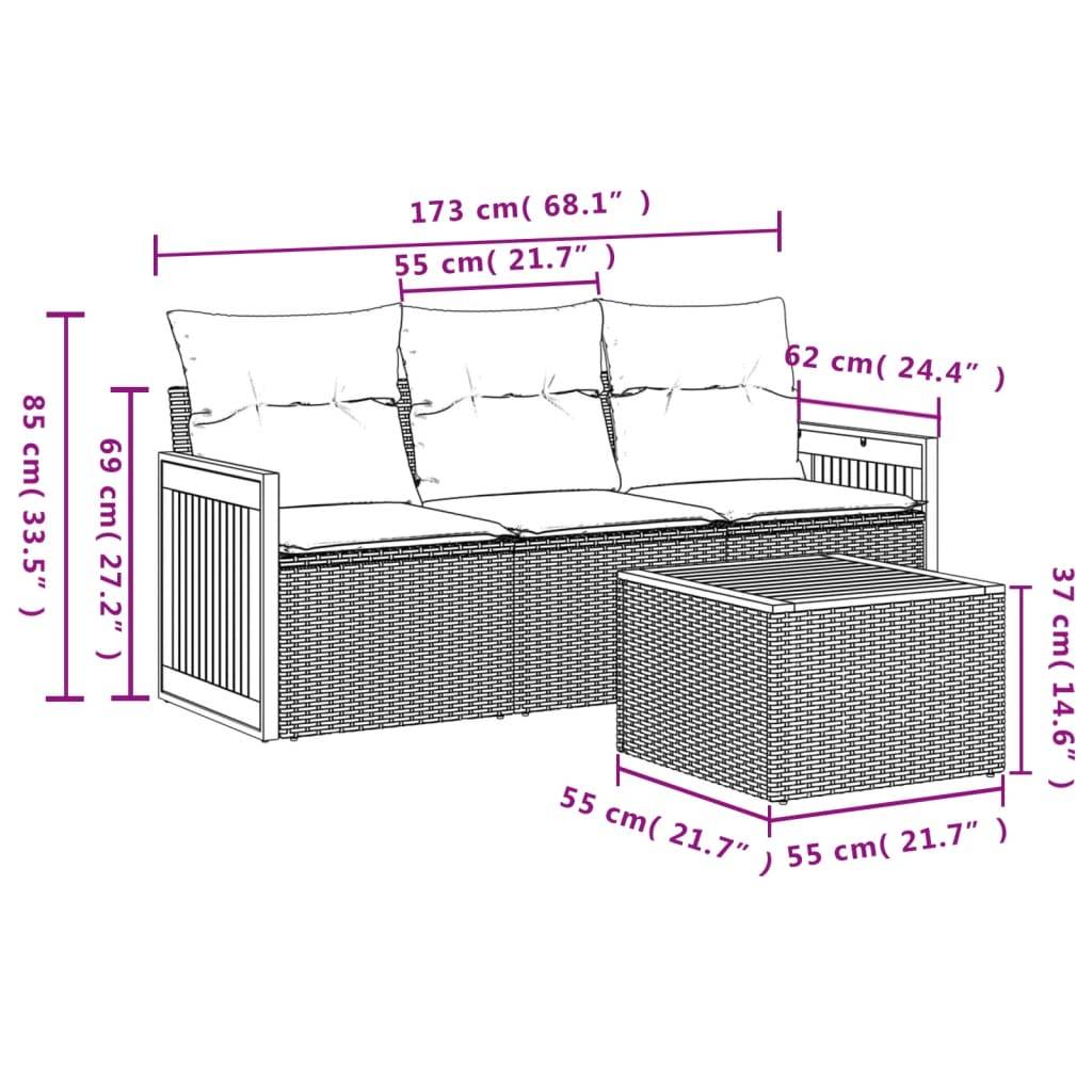 vidaXL 4-teiliges Gartensofa-Set mit Kissen, grau, Polyrattan