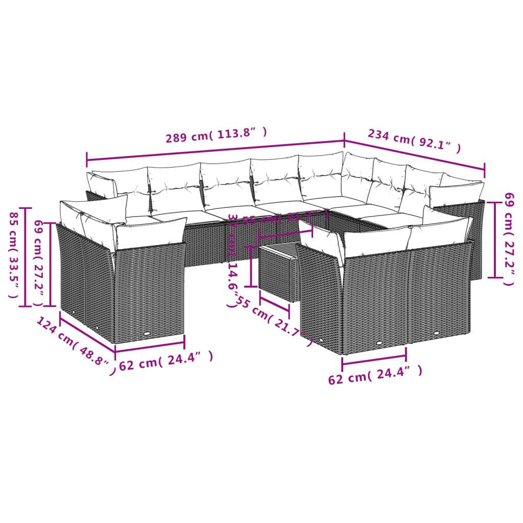 vidaXL 13-tlg. Garten-Sofagarnitur mit Kissen Beige Poly Rattan