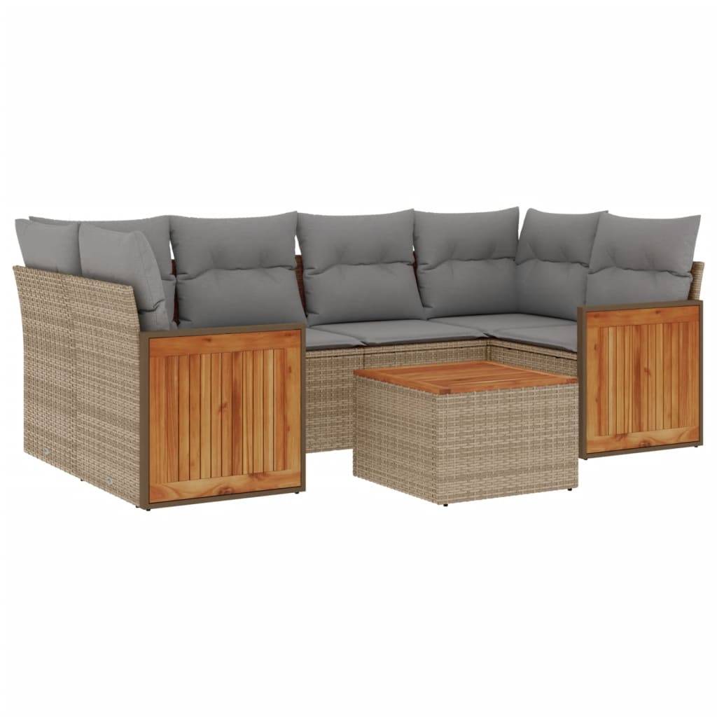 vidaXL 7-tlg. Garten-Sofagarnitur mit Kissen Beige Poly Rattan