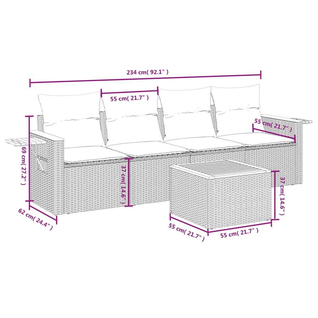 vidaXL 5-tlg. Garten-Sofagarnitur mit Kissen Beige Poly Rattan