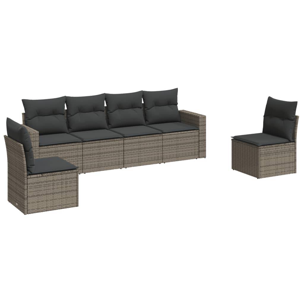 vidaXL 6-tlg. Garten-Sofagarnitur mit Kissen Grau Poly Rattan