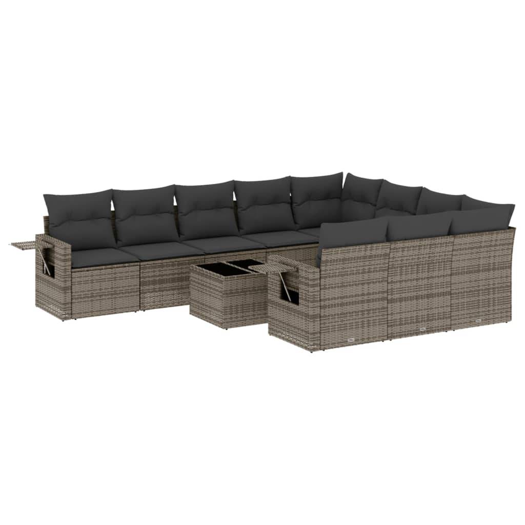 vidaXL 11-tlg. Garten-Sofagarnitur mit Kissen Grau Poly Rattan