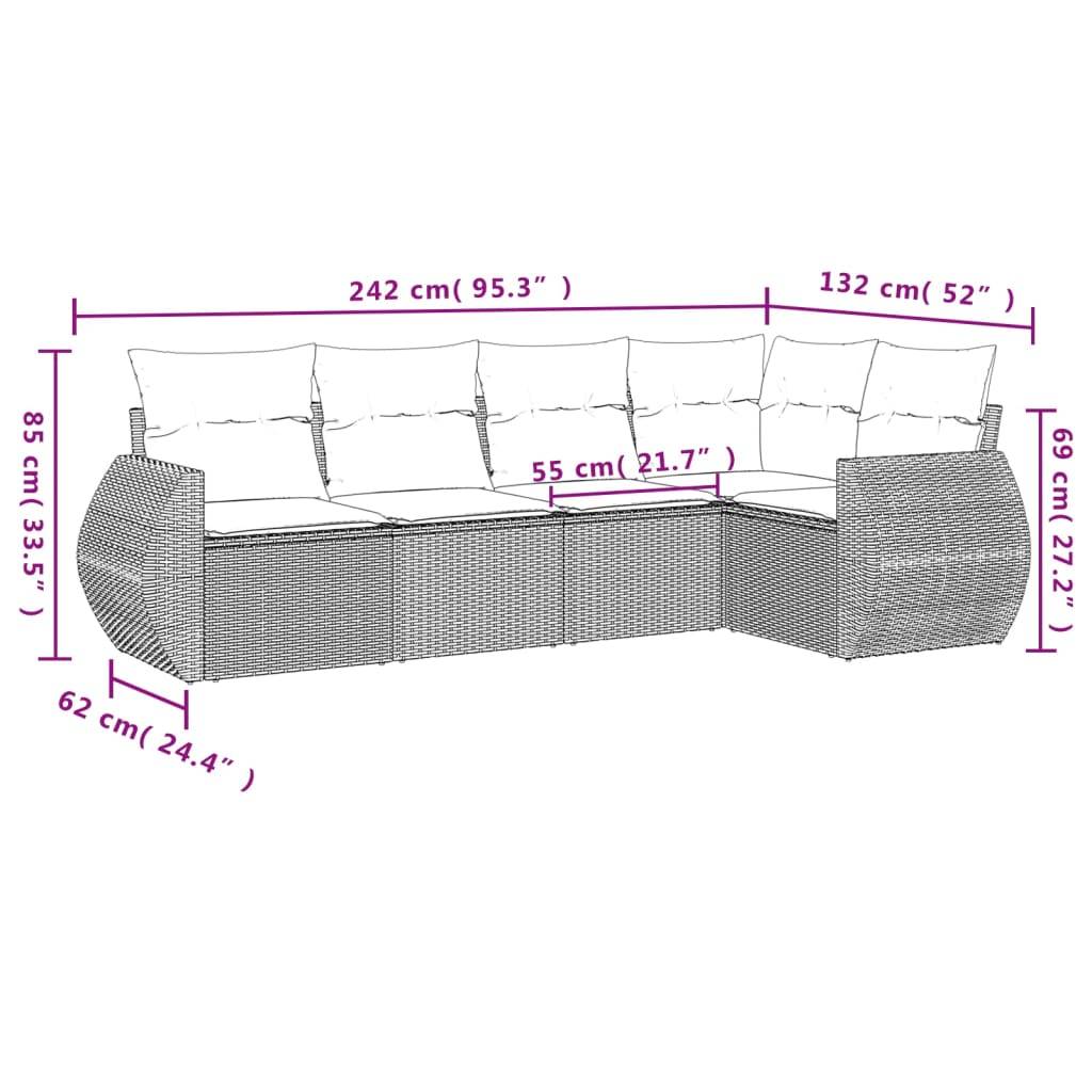 vidaXL 5-tlg. Garten-Sofagarnitur mit Kissen Grau Poly Rattan