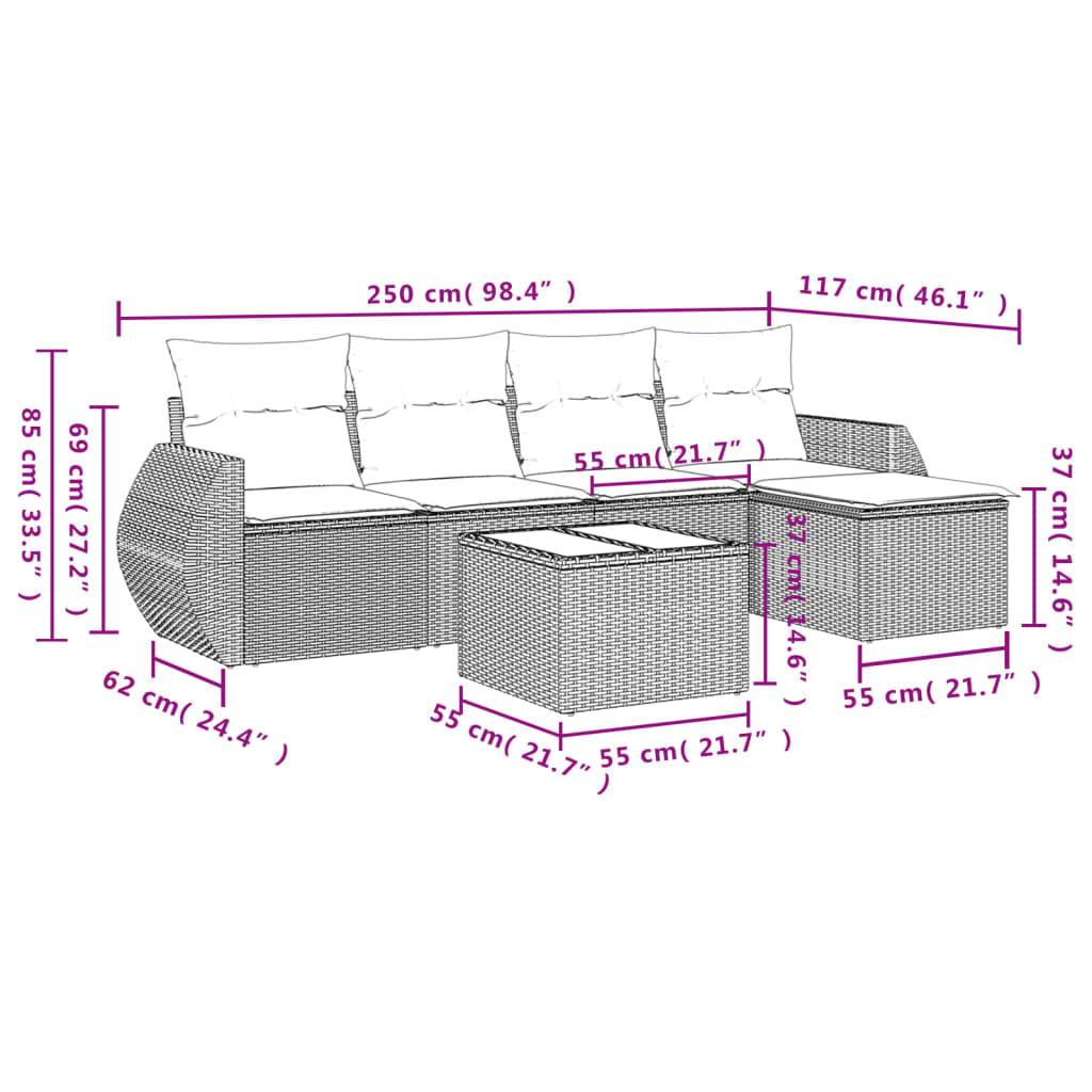 vidaXL 6-tlg. Garten-Sofagarnitur mit Kissen Beige Poly Rattan