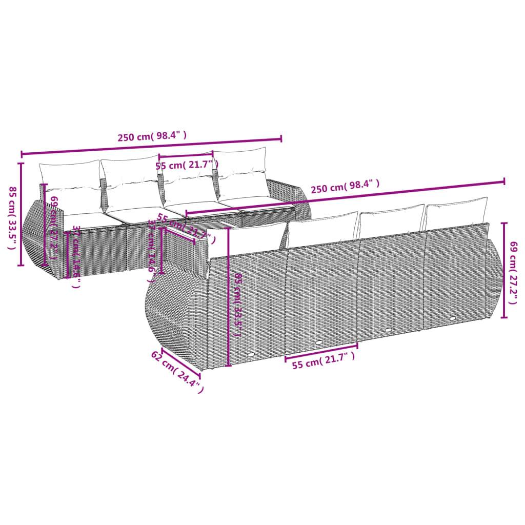 vidaXL 9-tlg. Garten-Sofagarnitur mit Kissen Grau Poly Rattan