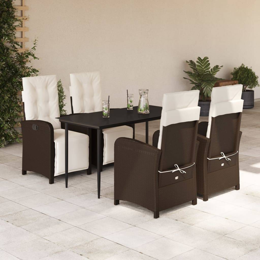 vidaXL 5-tlg. Garten-Essgruppe mit Kissen Braun Poly Rattan