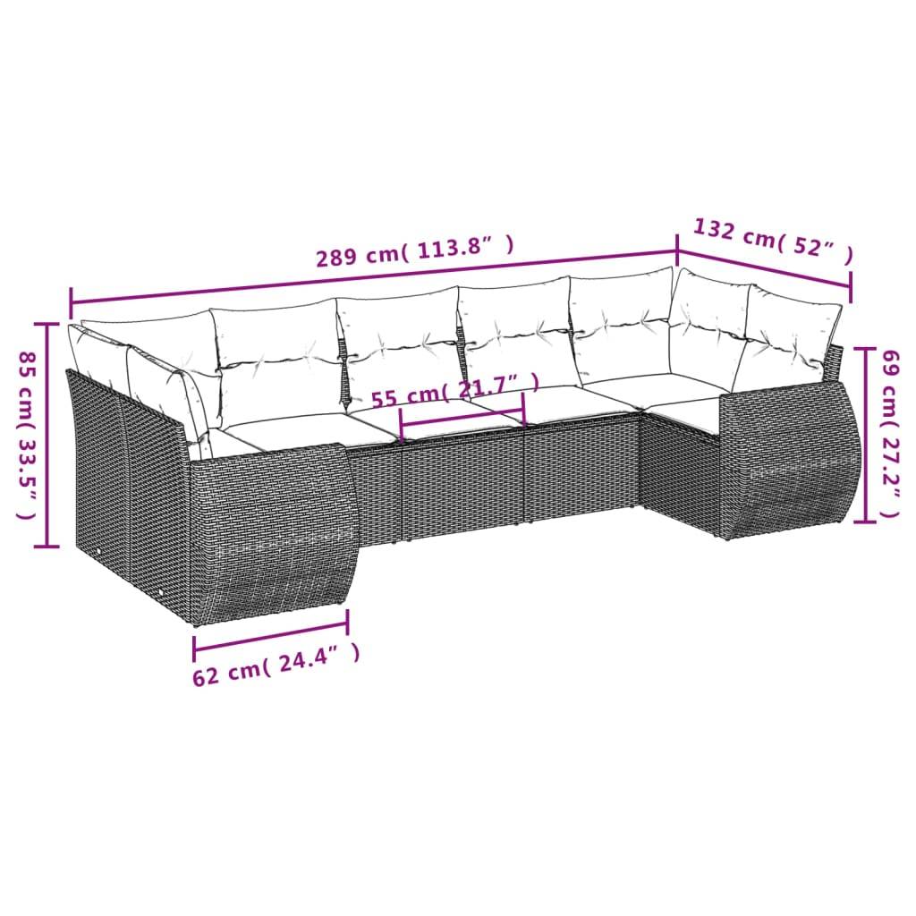 vidaXL 7-teiliges Gartensofa-Set mit Kissen, schwarzes Polyrattan