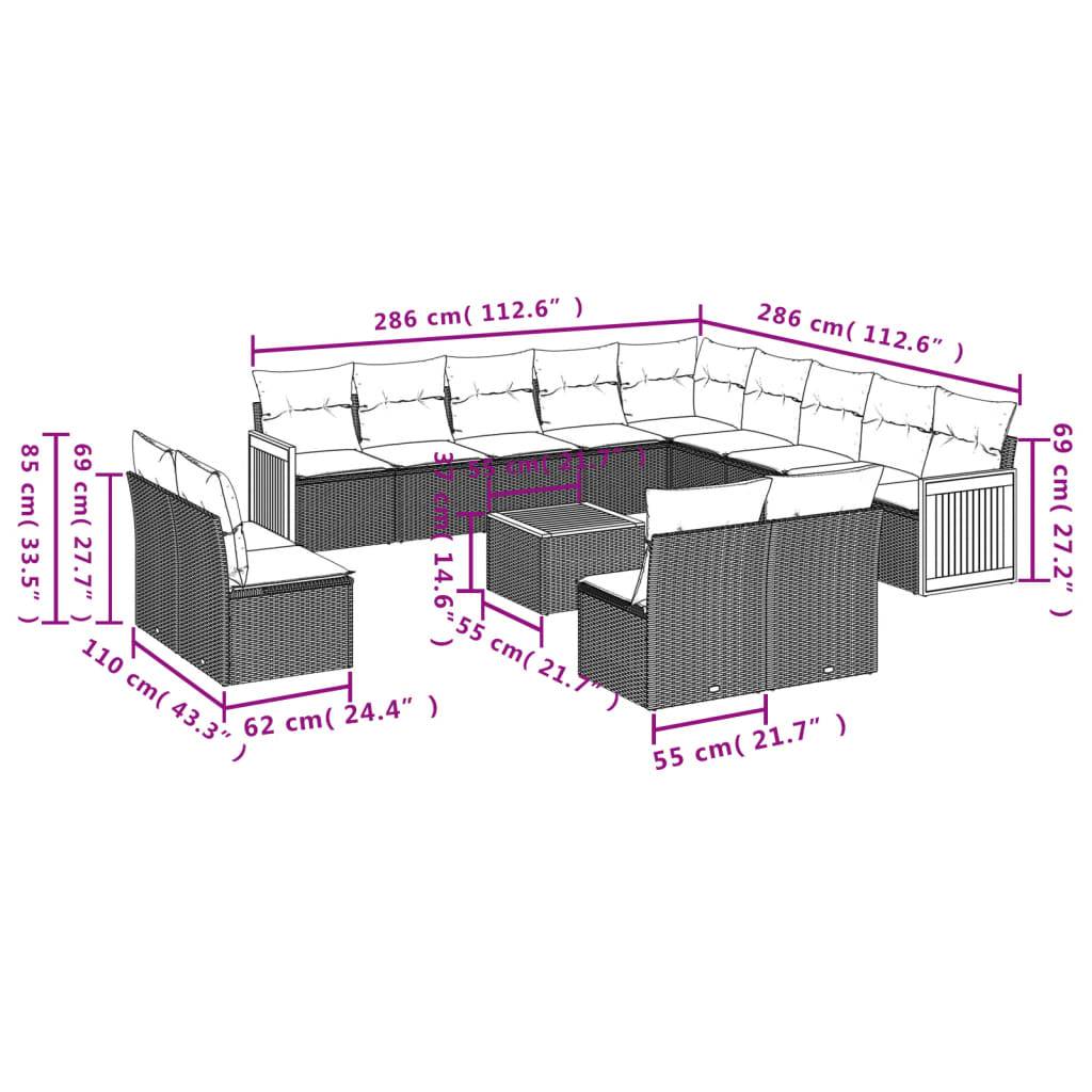 vidaXL 14-teiliges Gartensofa-Set mit Kissen, grau, Polyrattan