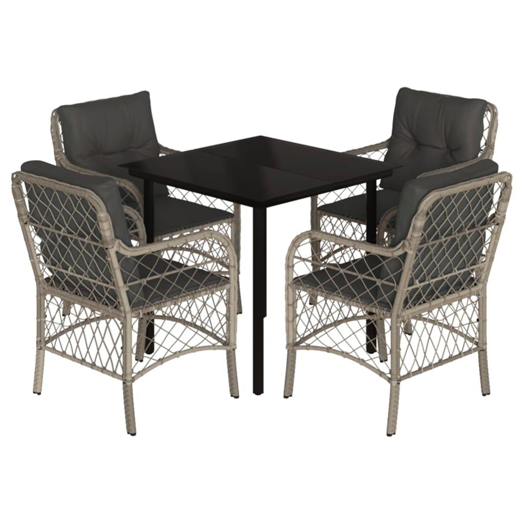 vidaXL 5-tlg. Garten-Essgruppe mit Kissen Hellgrau Poly Rattan