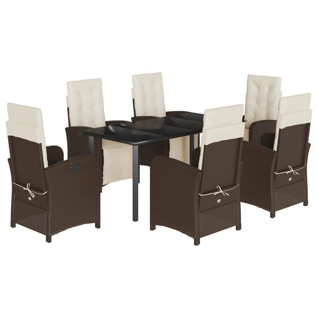 vidaXL 7-tlg. Garten-Essgruppe mit Kissen Braun Poly Rattan